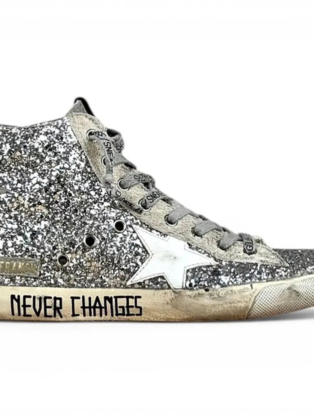 Golden Goose Francy High Top Sneakers Silver Glitter Size 36 - Picture 2 of 4